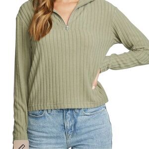 Chaser Zip Up Mock Neck Long Sleeve Pullover in Sage Size Small